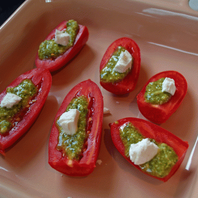 Roast Tomatoes with Pesto and Goat Cheese